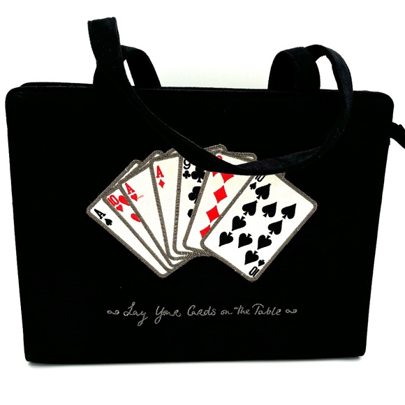 Lulu Guinness "Lay Your Cards on the Table" canvas bag with tag